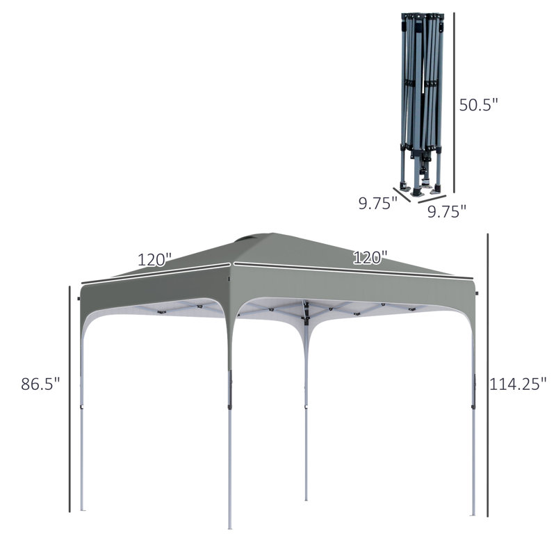 120'' W x 120'' D Steel Pop-Up Canopy, Gray, 10' x 10'