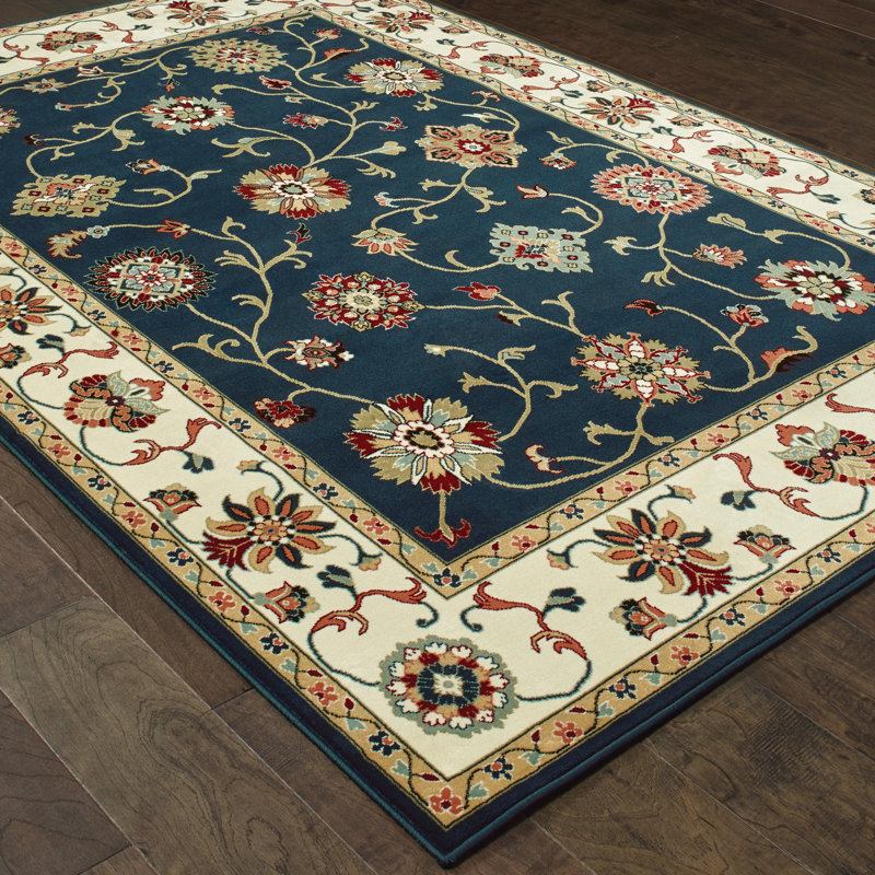 Tapis bleu sarcelle / ivoire Greenwich, Rectangle 5 pi 3 po x 7 pi 6 po