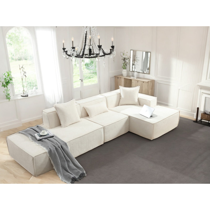 Sectional Sofa Set Modern Modular Combination Minimalist L-shaped Sofa Italian Tofu Block Design, Beige