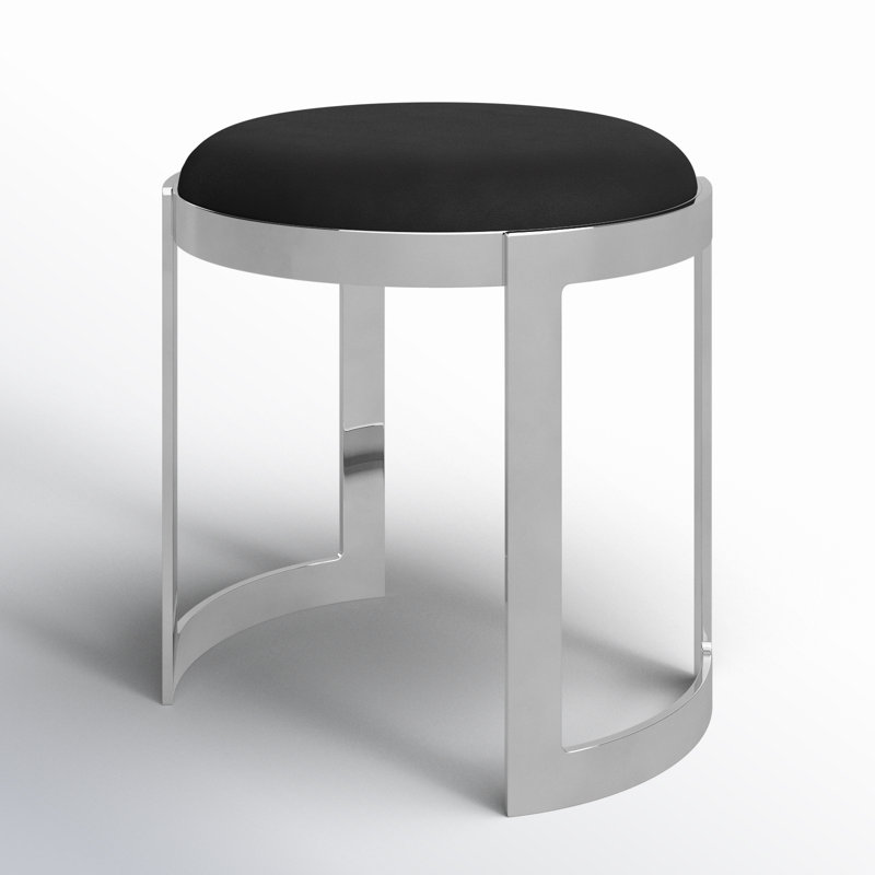 Nouri Metal Accent Stool, Black Faux Leather, Silver 