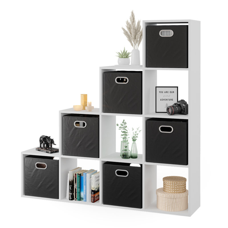 Bethann Treppenregal 10 Fächer Weiß + Faltbox Anthrazit