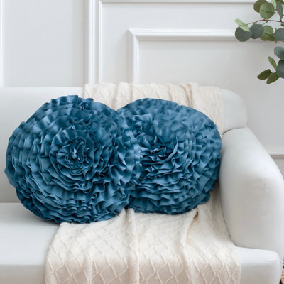 Textured Floral Decorative Throw Pillow with Layered Ruffle Design, 16" Round