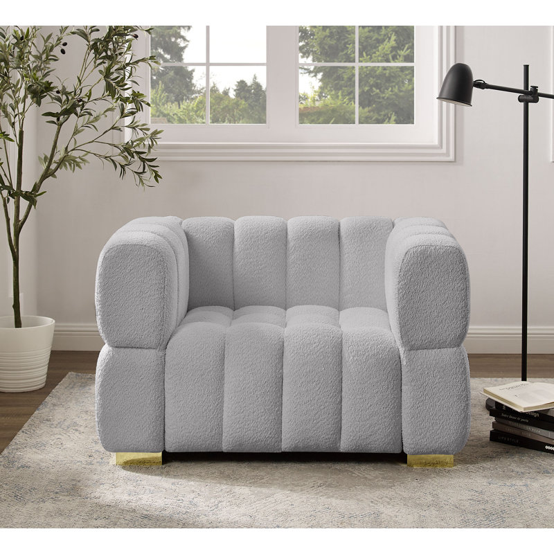 Fauteuil d'appoint rembourré Makirah, Bouclé gris fumé