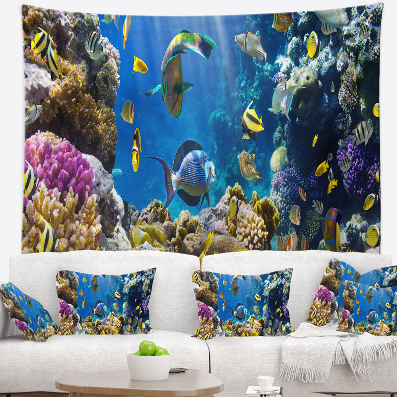 Photographie poisson dans la tapisserie de récif de corail Seascape, H 32 po x l 39 po