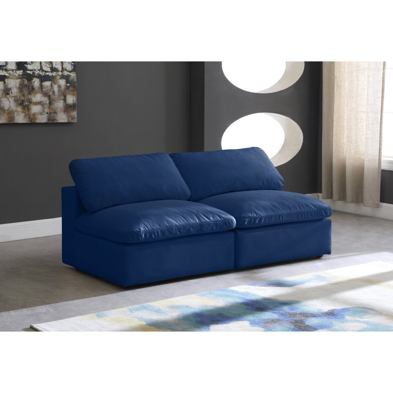 Canapé modulaire confortable en velours sans accoudoirs avec coussins réversibles 78 po, Velours marine