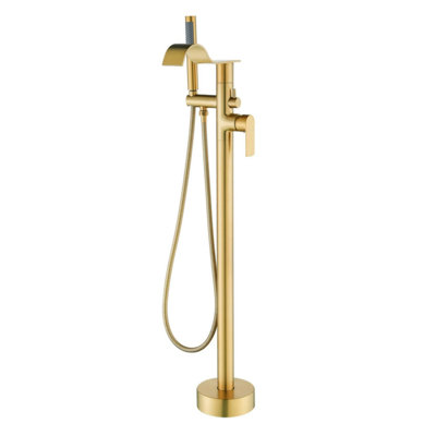 Freestanding Tub Filler Floor Mount Bathtub Faucet With Handheld Shower