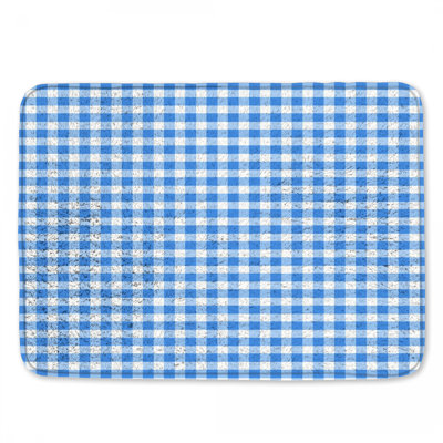 Tapis de bain bleu vichy blanc