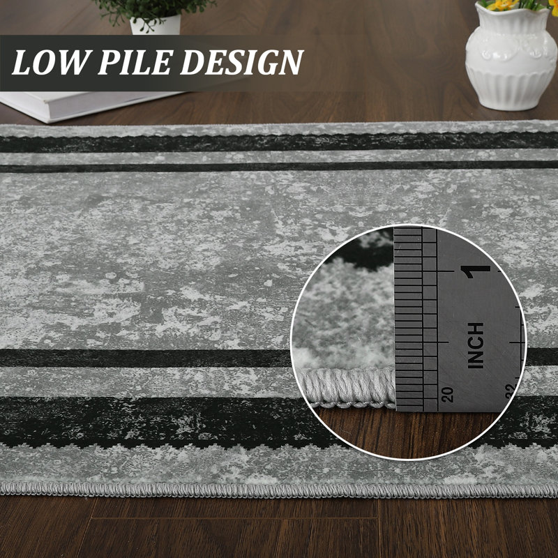 9x12 Modern Bordered Area Rug Non Slip Rug Washable Floor Carpet Rug Distressed Geometric Rug Foldable Rug for Living Room Bedroom Black