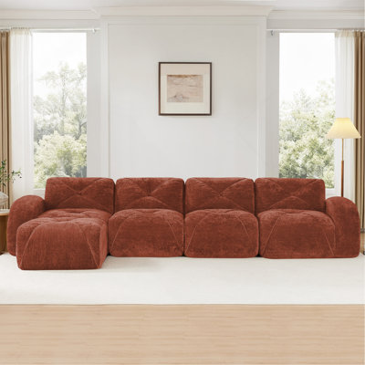 Tissu en velours doux en forme de L, conception capitonnée, fond en éponge haute densité 32D, fond ergonomique, conception antidérapante, combinaison libre, aucun assemblage requis, repose-pieds mobile pour les salons, brun rouge