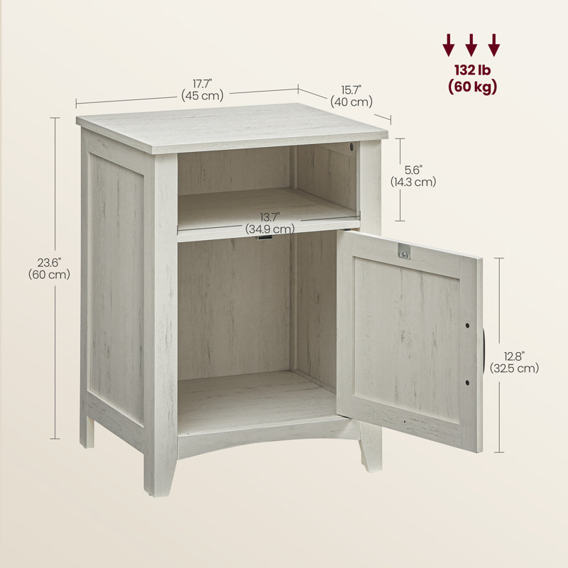 Bauman Farmhouse Nightstand, Bedside Table with a Cabinet and Open Compartment, White