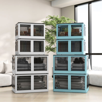 32 Gal Stackable Storage Bins With Lids, 3 Collapsible Plastic Drawer Boxes. Store Pet Foods, Hats. 5 Access. White. 19.24" W X 17.75" D Inner 3 Packs. Container Wheels. Organize Your Bedroom.