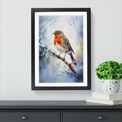 Robin Bird Impressionism No.2 - Single Picture Frame Print on Wood