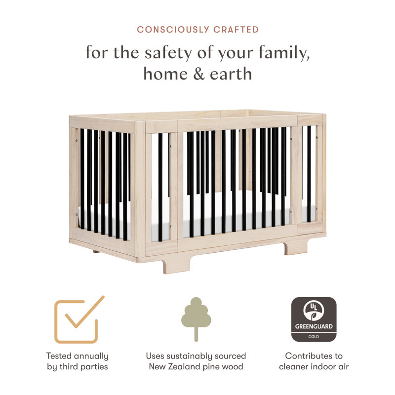Yuzu 8-In-1 Convertible Crib With All-Stages Conversion Kits, Washed Natural/Black