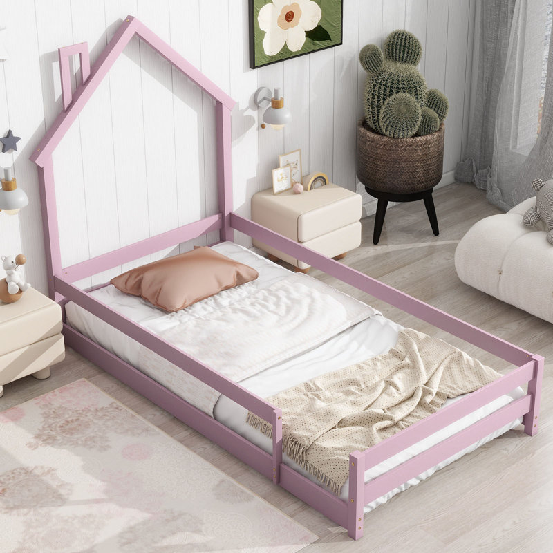 Lit plateforme en bois massif Bartolomeu, Rose