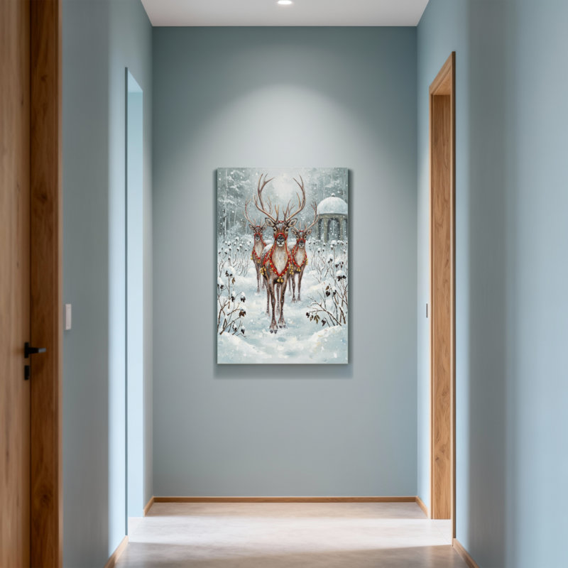 Animaux, hiver, forêt de cerfs, neige, scène artistique, H 18 po x l 12 po