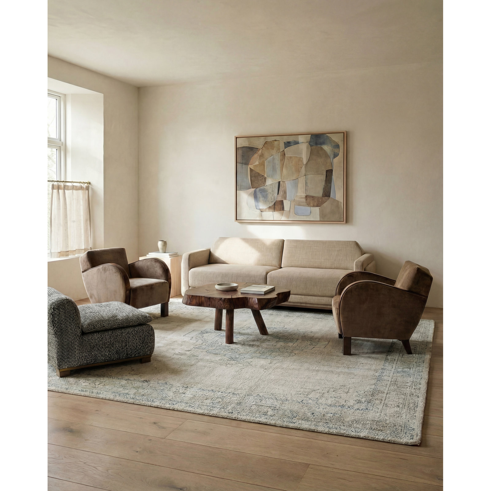 Pearline Tufted Medallion Gray/Blue Area Rug, Rectangle 5' x 8'
