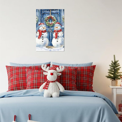 Winter Bule Couple Snowman Unframed Canvas Wall Art  24" X 36"