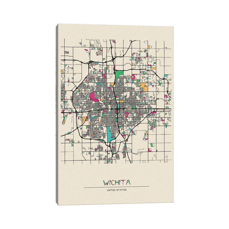 «Wichita, Kansas Map» par - Toile tendue, H 18 po x l 12 po x 1,5 po