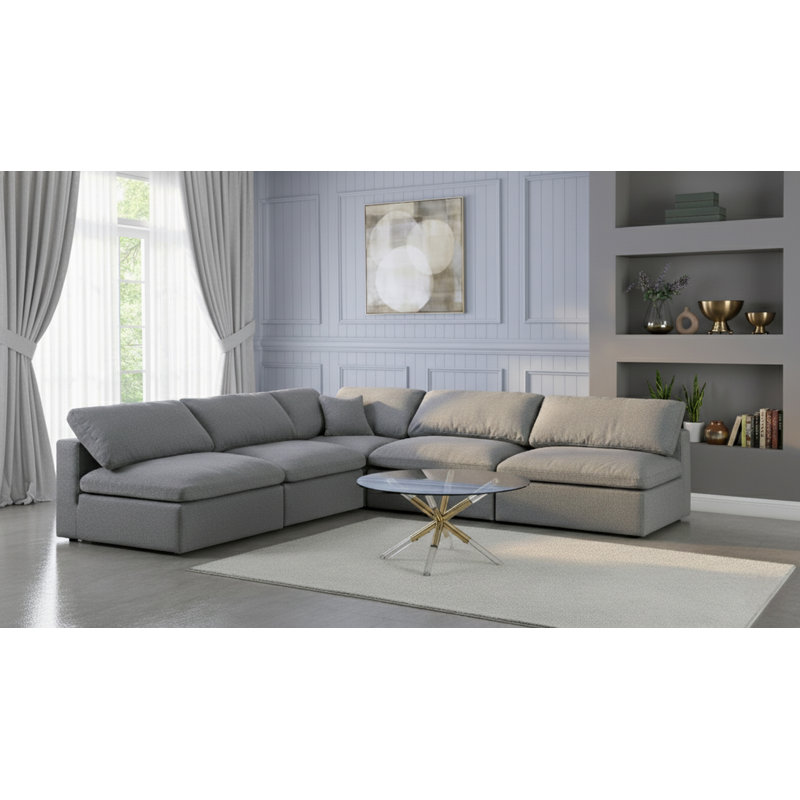 Burrows Upholstered L-Shaped Sectional Reversible, Grey Linen Textured Fabric