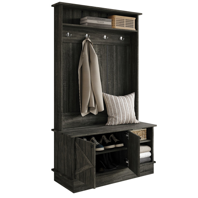 Hall Tree with Storage Cabinet, Dark Gray