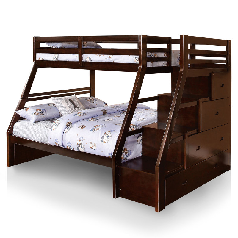 Ian Kids Twin Over Full Bunk Bed with Drawers, Dark Walnut