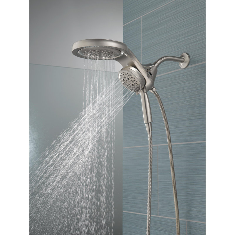 Pomme de douche double à 5 jets et douche à main avec Lumicoat Hydrocain 2,5 GPM Hydrorain, Acier inoxydable Lumicoat