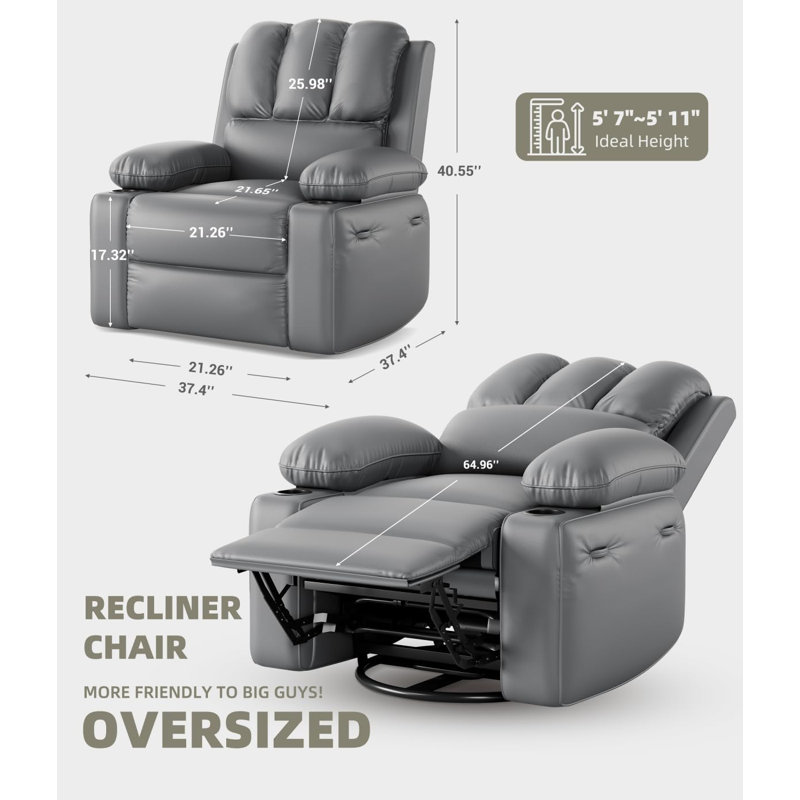 Fauteuil inclinable électrique pour le salon, fauteuil inclinable électrique de massage pivotant à 360 °, avec massage et chaleur, port USB, porte-gobelets, poche latérale