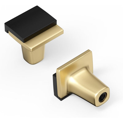 5 Pack Cabinet Handles And Knobs - Premium Square Hardware For Kitchen Drawers, Wardrobes, Dressers - Black And Gold Modern Design - Includes Installation Screws