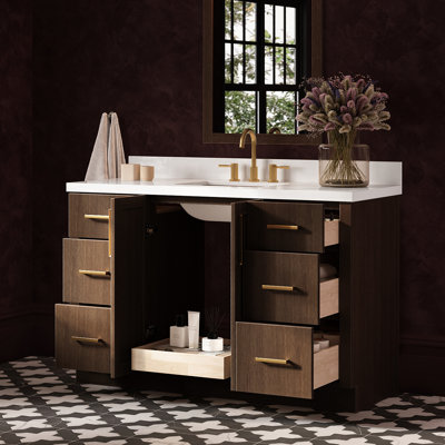   Meuble-lavabo rectangulaire simple 55 po Kayleigh avec comptoir en quartz blanc pur 1,5 po Kayleigh