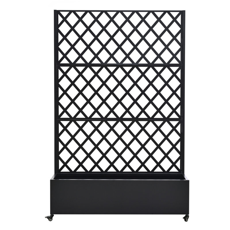 Metal Raised Garden Bed with Wheels and Trellis,73"x47"x16" Planter Box for Climbing Plants, Vegetables & Vines, Features Privacy Screen and Drainage Holes