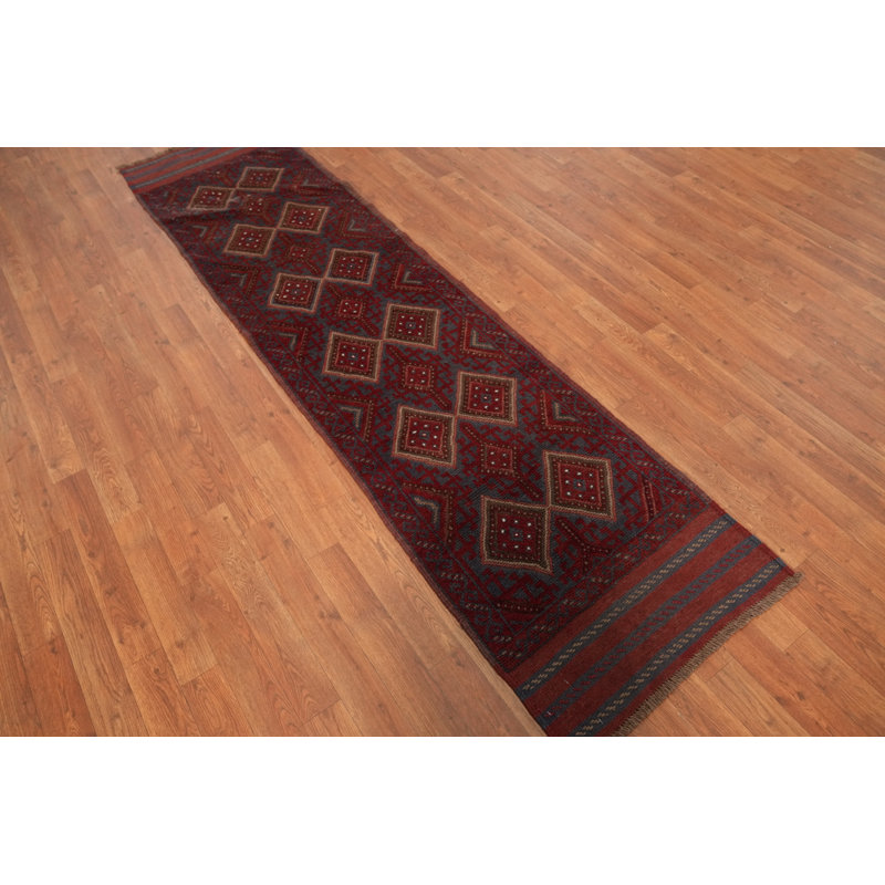 Tapis de couloir rouge en laine de conception unique 8 pi 3 po x 2 pi 0 po