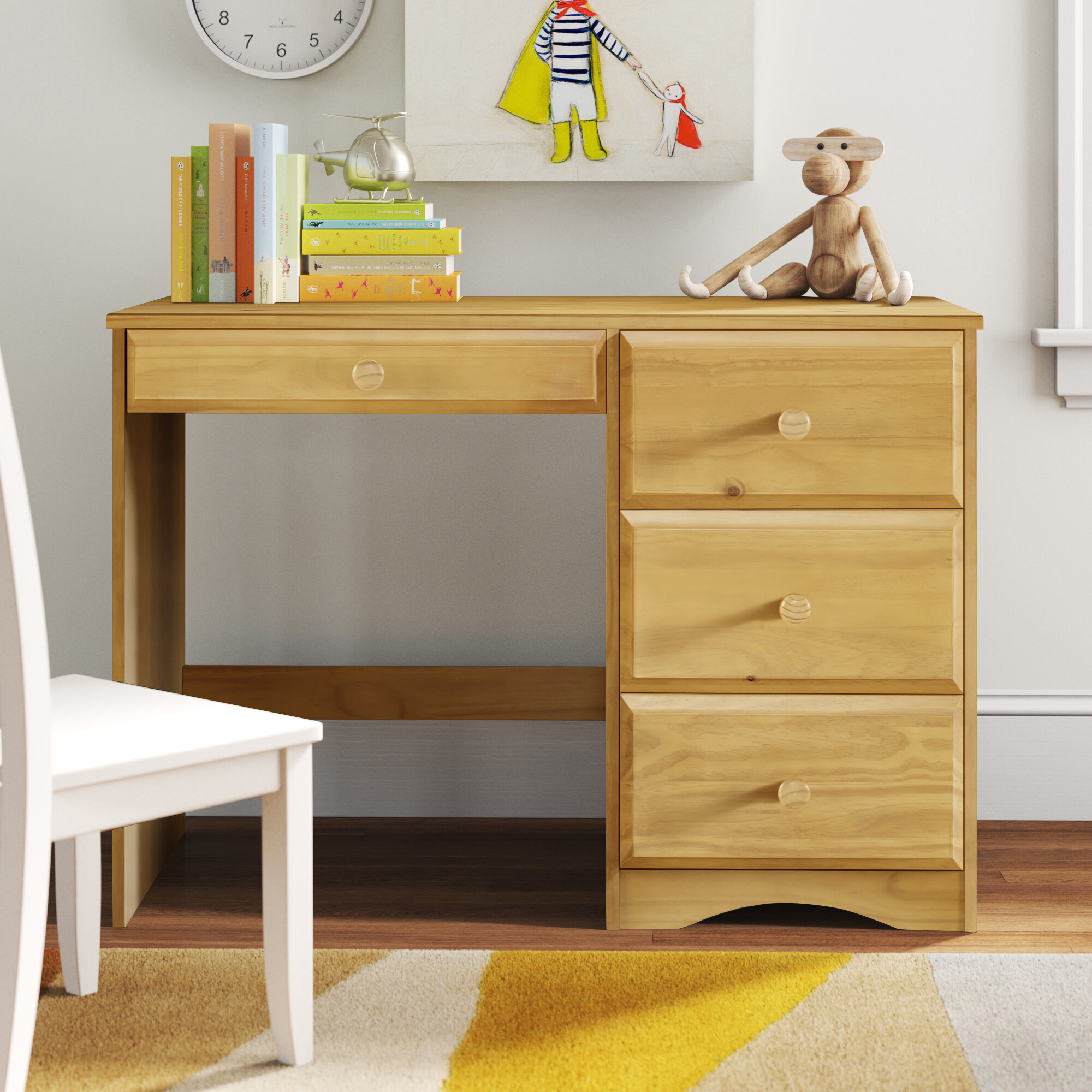 Writing Desk with 7 Drawers, Home Office Desk with Hutch,Student Desk Study  Table with Solid Pine Wood Legs,Small White Desk