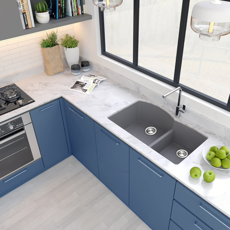 Plymouth 33'' L Double Basin Kitchen Sink, Titanium