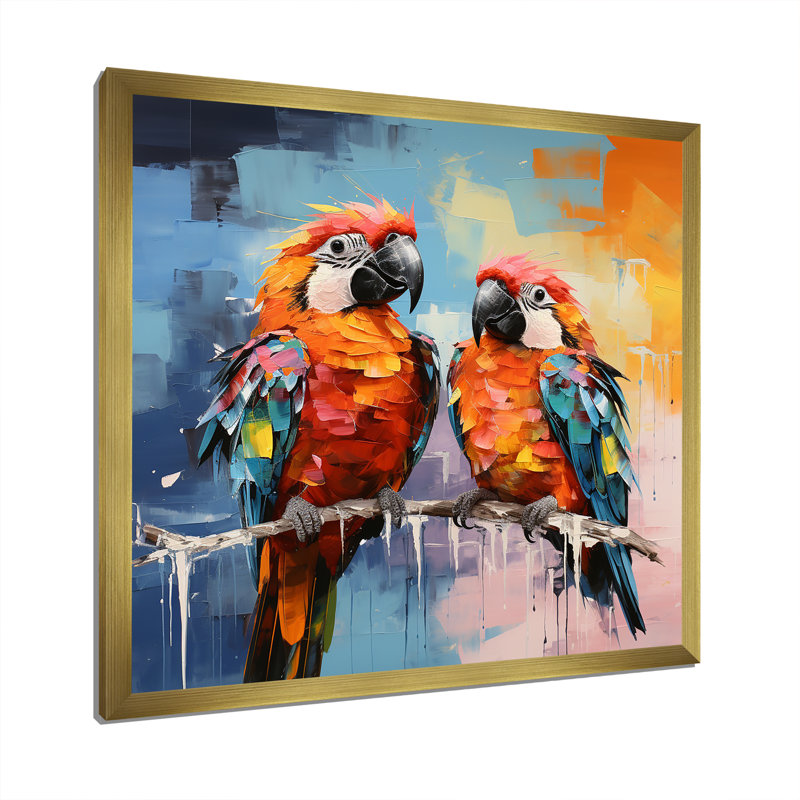 «Vibrant Duets Parrots I» sur toile, Cadre doré simple, H 30 po x l 30 po x P 1 po