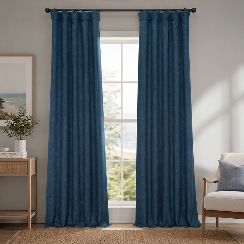 Ottis Faux Linen Room Darkening Curtain Panel, Nightfall Navy, 50" W x 84" L