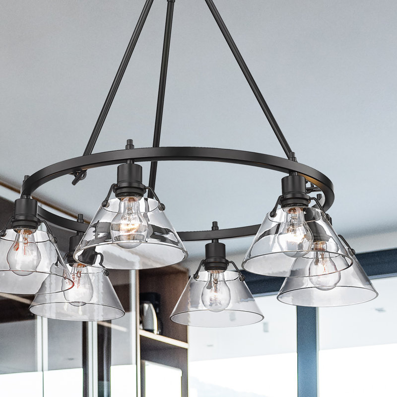 Felda 6 - Light Steel Dimmable Cone Chandelier, Clear Glass, Matte Black