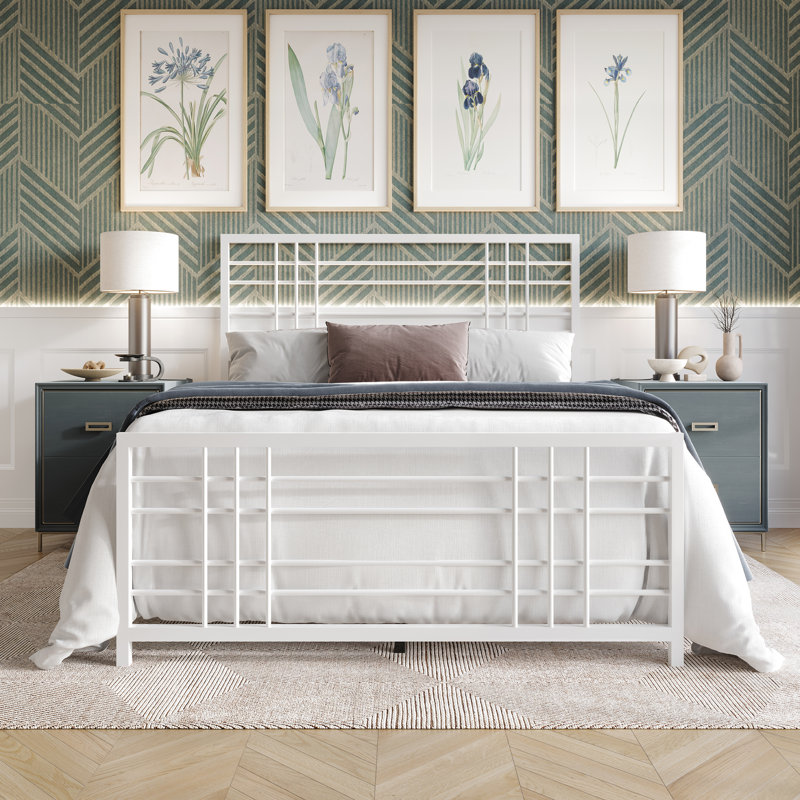 Nazmir Metal Open-Frame Bed, White, King