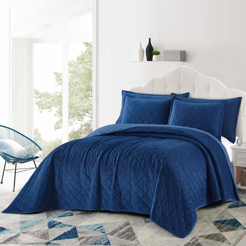 Polyester Coverlet with Pillow Shams Included, Blue