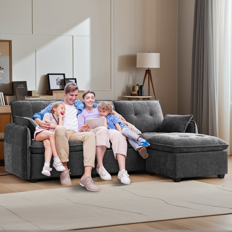 Canapé modulaire en chenille avec repose-pieds Cloud, Gris chenille