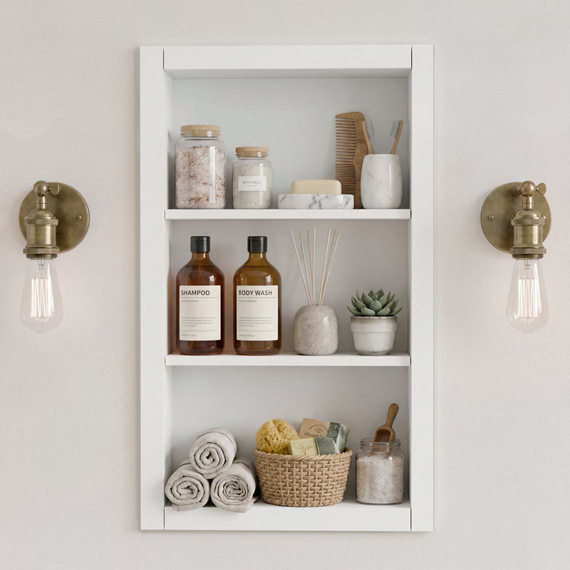 14'' * 24'' Recessed Medicine Cabinet Wall Niche Wood, 3-Tier Bathroom Wall Niche Insert for Drywall, In Wall Shelf Medicine Cabinets Replacement, for Living room, Bathroom Storage, White