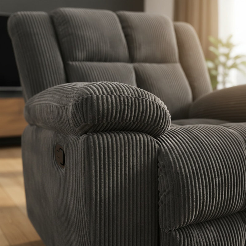 Manual Reclining Chair With Overstuffed Cushions, Soft Corduroy Fabric Single Sofa For Living Room, Home Theater, Dark Gray