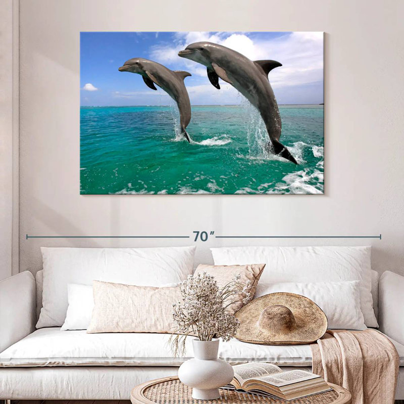 Two Jumping Dolphins, 32" H x 48" W