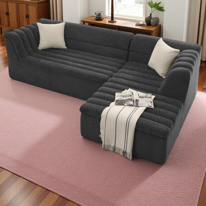 Canapé modulaire en L de 106 po avec méridienne modulaire en L avec méridienne rembourrée avec accoudoirs en forme de vague et sans accoudoirs inclus