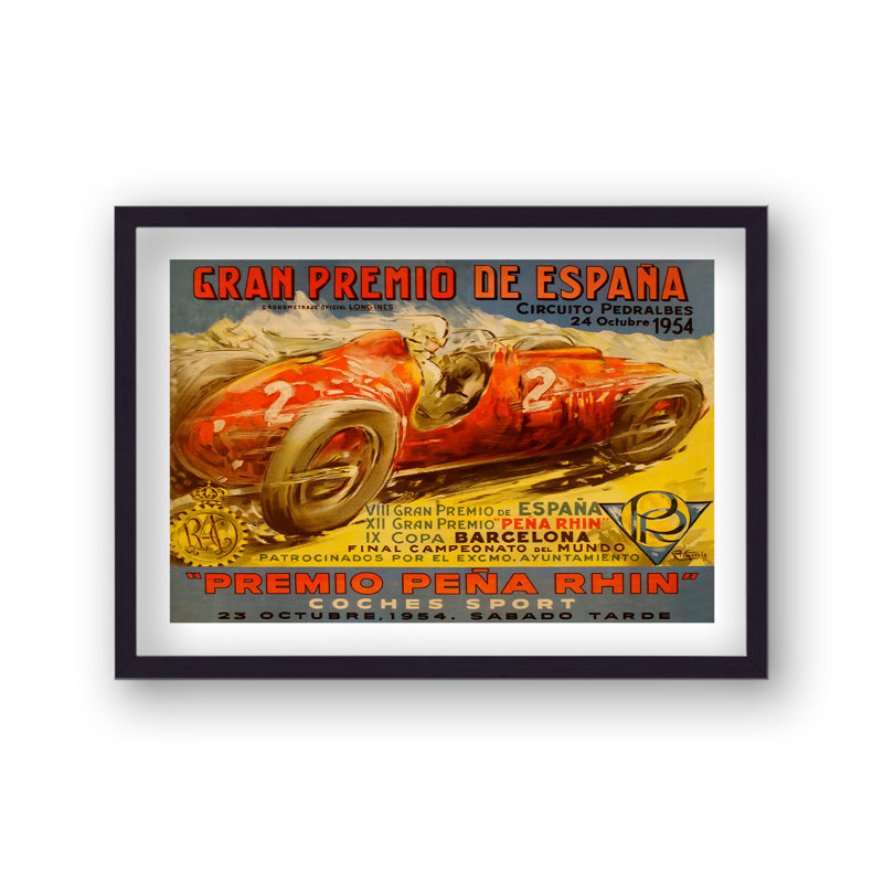 Vintage Car Racing Spanish Gran Premio De Espana by Vouvart - Single Picture Frame Print