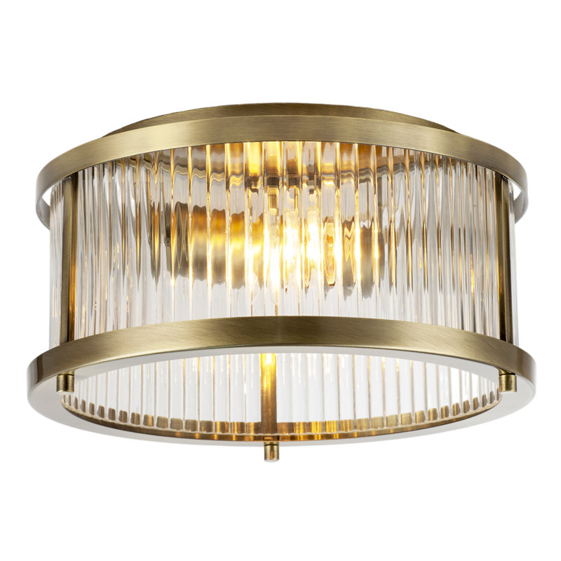 Glass Semi Flush Mount, Antique Brass