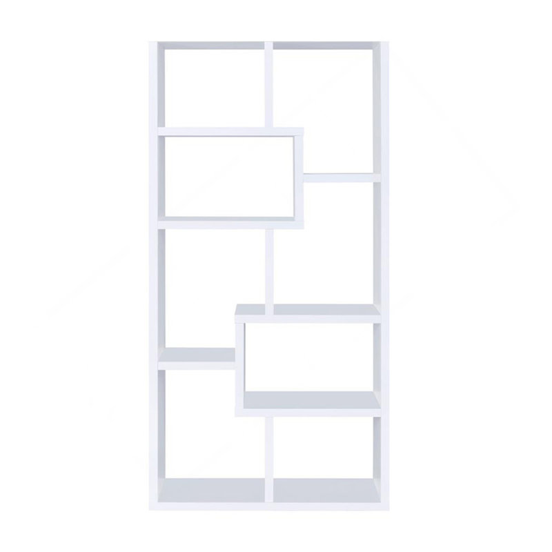 Bibliothèque géométrique rectangulaire à 10 tablettes multiples, Blanc, (10 tablettes) H 70,75 po x l 35 po x P 11,75 po