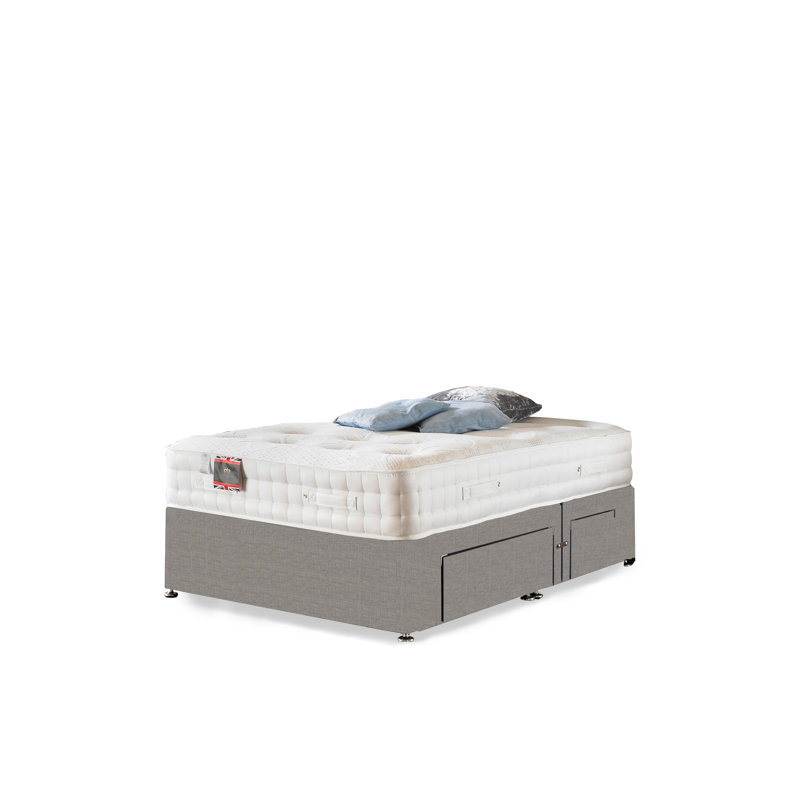 Arville Upholstered Bed with Mattress, Silver Linen, 2 Drawers, Double (4'6)