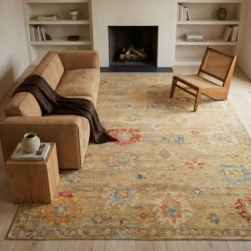 Oxford Hand-knotted Ghazni Wool, Camel Area Rug, Rectangle 8' x 10'