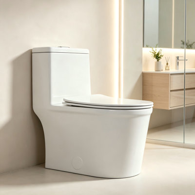 Toilette compacte une pièce à double chasse Yingze, conception à faible profondeur de 23 po pour les petites salles de bain et les salles d'eau, cuve ronde moderne avec siège à fermeture douce et système de chasse à siphon à haut rendement