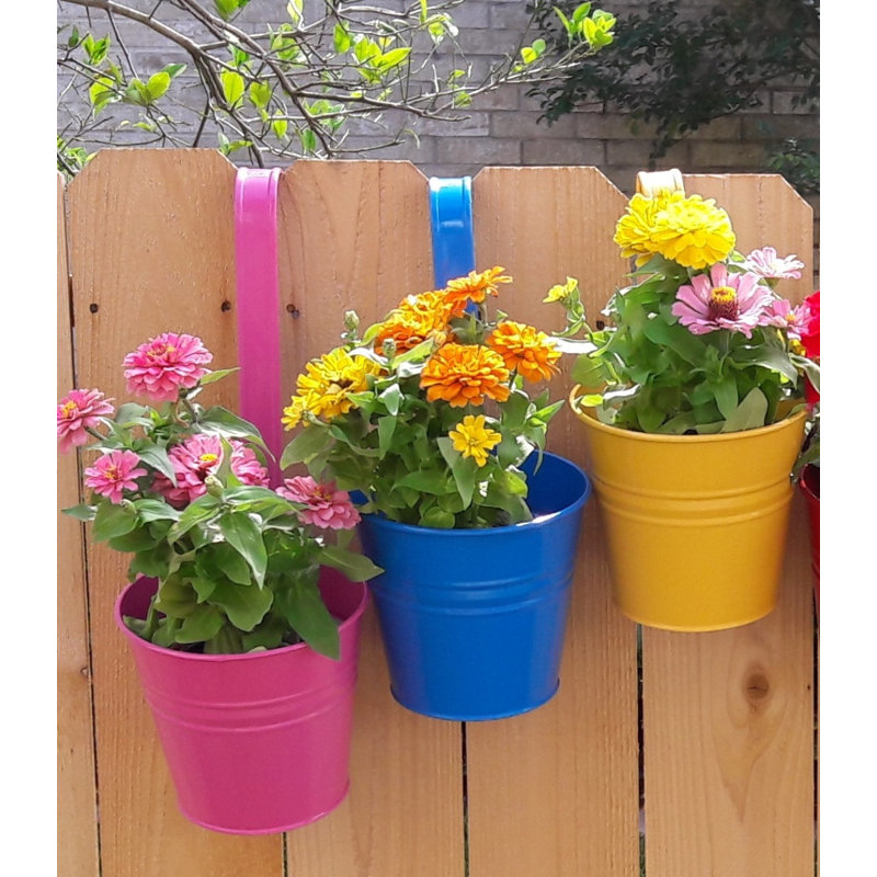 Aardsma Metal Railing Planter, 3, Hot Pink/Blue/Saffron